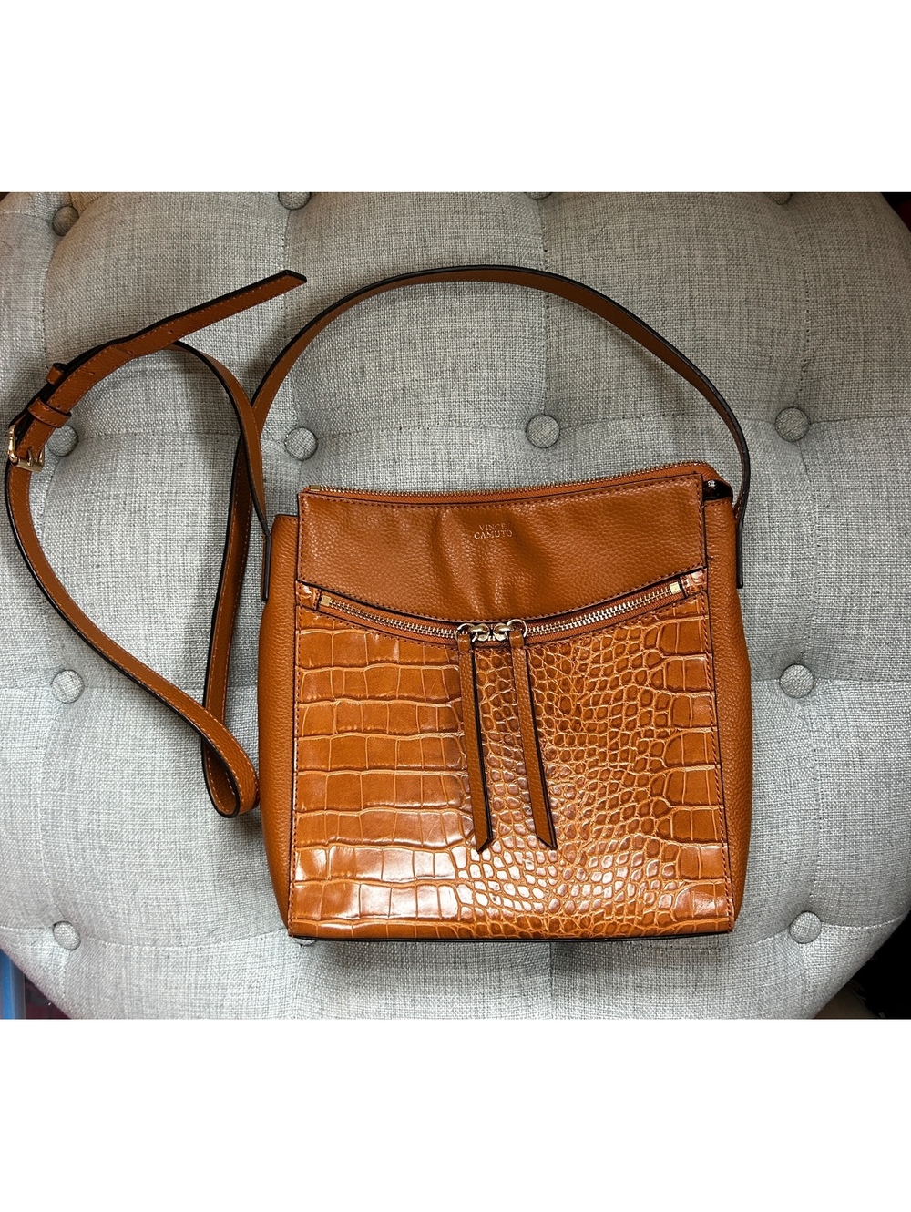 Vince Camuto Hazel Croc Embossed Crossbody Bag Brown Leather VV-TAJ-CB